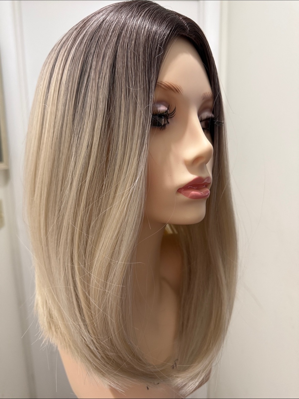 HAIR, 15” Straight Bob, Center Part Ombre Browns to Blondes